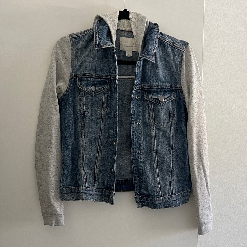 Hinge Blue Jean Jacket with Gray Sleeves